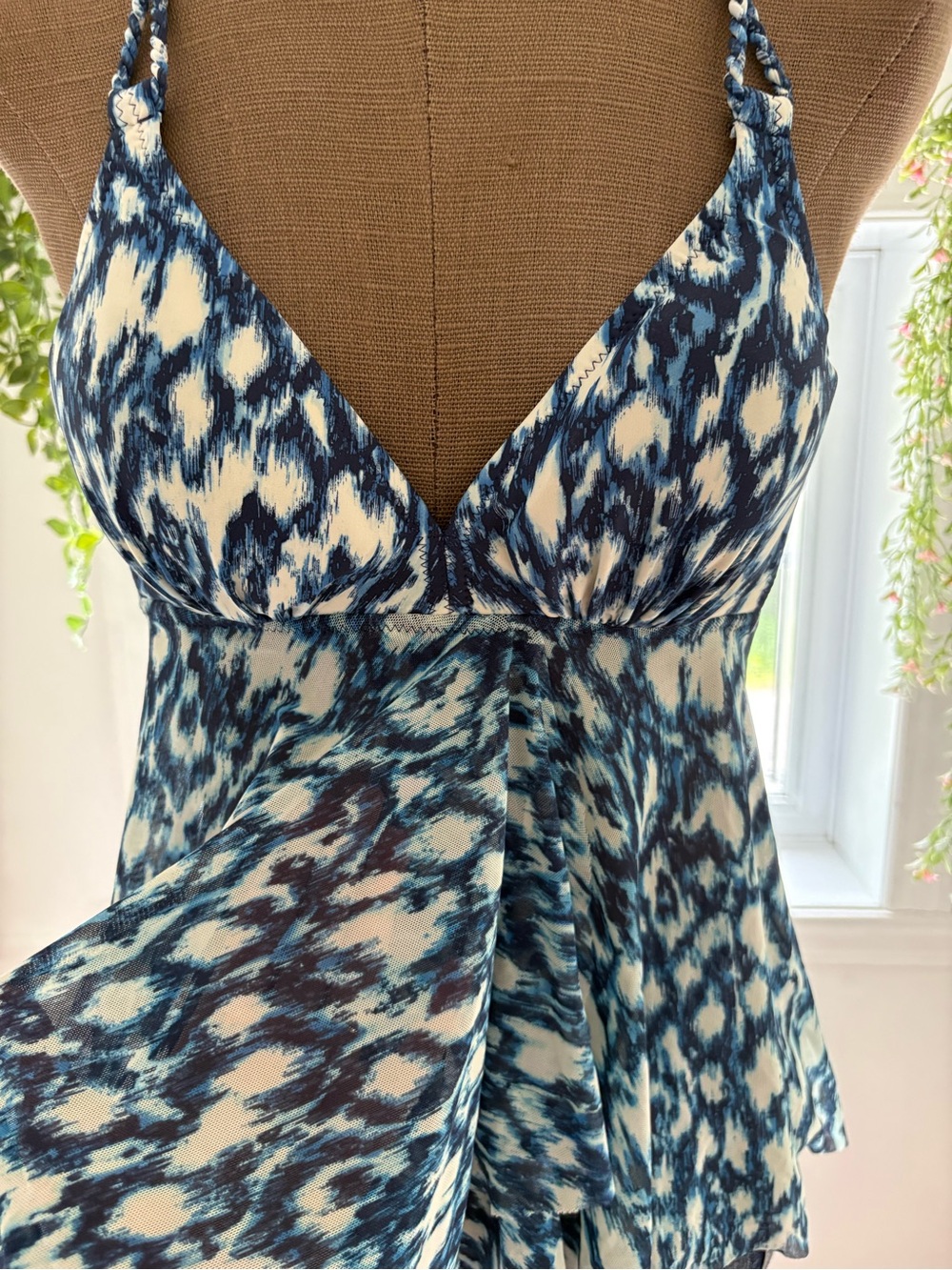 Blue Patterned Halter Tankini Top - Picture 2 of 8